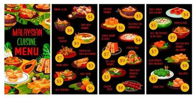 Malaysian cuisine menu meals, Asian food vector