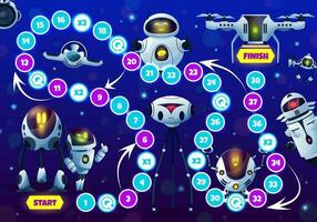 Kids game with robots and droids, step boardgame vector