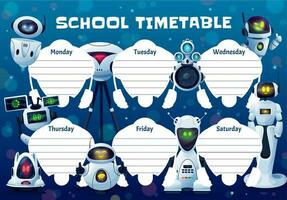 Drones, robots and androids school timetable. vector