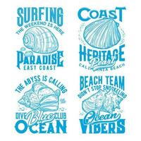 Oceano moluscos conchas marinas Clásico camiseta impresión vector