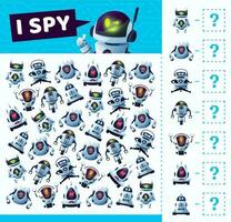 I spy game, match robots and droid bots, cartoon vector