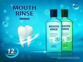 Mouth rinse, dental hygiene poster, vector ad