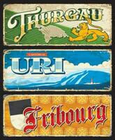 Thurgau, Uri and Fribourg Swiss cantons tin signs vector