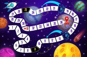 Galaxy kids boardgame, spaceship and planets. vector