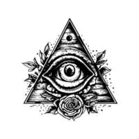 Eye in triangle illustration is a symbol of mystery and intrigue, perfect for those looking to add a touch of mysticism to their designs. vector