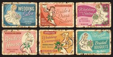 Wedding, marriage vintage plates, brides, flowers vector