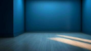 blauw reinigen verdeler en houten verdieping met nieuwsgierig licht schittering. creatief hulpbron, video animatie