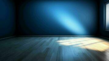 Blue cleanse divider and wooden floor with inquisitively light glare. Creative resource, Video Animation