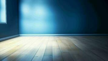 azul limpar divisor e de madeira chão com curiosamente luz brilho. criativo recurso, vídeo animação video