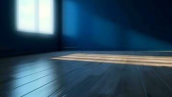 Blue cleanse divider and wooden floor with inquisitively light glare. Creative resource, Video Animation