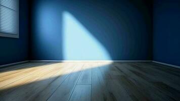 Blue cleanse divider and wooden floor with inquisitively light glare. Creative resource, Video Animation