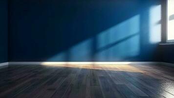 Blue cleanse divider and wooden floor with inquisitively light glare. Creative resource, Video Animation