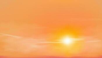 verano cielo, amanecer en Mañana con naranja amarillo y rosado cielo, dramático crepúsculo paisaje con puesta de sol en tarde,vector horizonte cielo bandera de puesta de sol o luz de sol para cuatro estaciones antecedentes vector