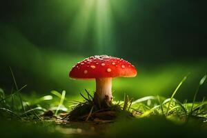 amanita muscaria, mosca agárico en el bosque ai generado foto