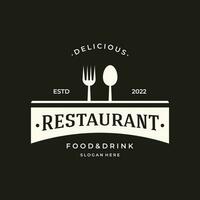 Retro restaurant emblem.Logo design cutlery template and hand drawn vintage style restaurant typography. vector