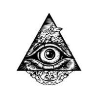 Eye in triangle illustration is a symbol of mystery and intrigue, perfect for those looking to add a touch of mysticism to their designs. vector