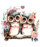 Couple Owl watercolor Sublimation Valentine Day png