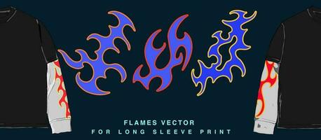 Inferno Style and Blaze a Trail with Hot Fire Ornaments for Sleeve and Chest Prints on 90's-Inspired Band T-Shirts and Merchandise vector