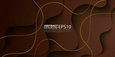 Abstract wavy dark brown luxury background template vector with shadow and gold lines.Futuristic background with strong pattern design.Eps10 vector