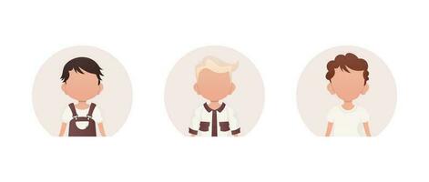 Set of portraits of little boys with different hairstyles. Iholized on a white background. vector