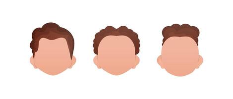 Set of faces of boys with different styles of haircuts. Isolated. vector