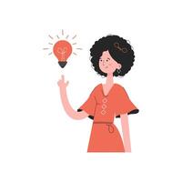 A woman is waist-deep who had an idea in the form of a light bulb. Isolated. Element for presentations, sites. vector