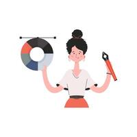 A woman stands waist-deep and holds a color palette in her hands. Isolated. Element for presentations, sites. vector