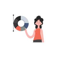 A woman stands waist-deep and holds a color palette in her hands. Isolated. Element for presentations, sites. vector