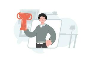 A man stands waist-deep with a goblet. Victory. Element for presentations, sites. vector