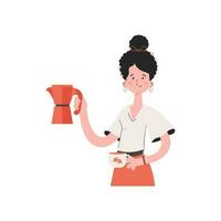 A woman is waist-deep in her hands holding a cup. Isolated. Element for presentations, sites. vector