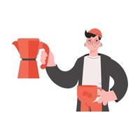 A man stands waist-deep in coffee. Isolated. Element for presentations, sites. vector