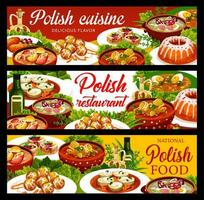 polaco cocina comida pancartas, almuerzo, cena platos vector
