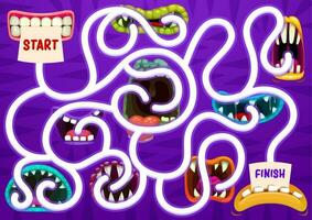 Kids search way game with monster open maws vector