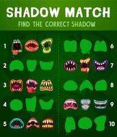 Child shadow matching game with monsters maws vector