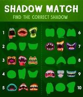 Child shadow matching game with monsters maws vector