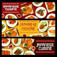 Japanese food cartoon vector banners Japan cuisine