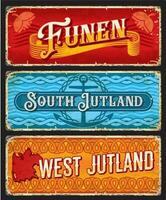 Funen, South and West Jutland Denmark retro plates vector