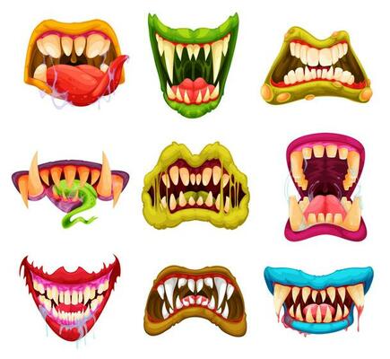Cartoon monster, werewolf, vampire jaws, Halloween