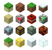 Pixel game blocks, vector eight-bit textures set