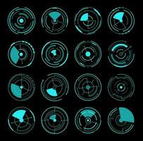 HUD interface round radars, futuristic game UI vector