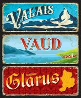 Valais, Vaud and Glarus Swiss cantons plates set vector