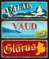 Valais, Vaud and Glarus Swiss cantons plates set vector