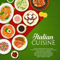 Italian cuisine restaurant menu cover, food, drink vector