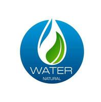 Natural water vector icon with aqua drop and leaf