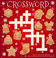 Christmas gingerbread cookie crossword worksheet vector