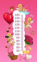 Kids height chart with cupids, gifts growth meter vector