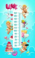 Kids height chart cupids, balloons and sweets vector