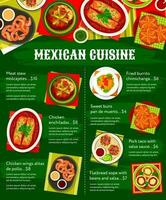 Mexican food, cuisine dishes and restaurant menu vector