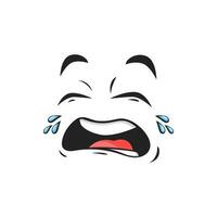 Cartoon crying face upset emoji with tears falling vector