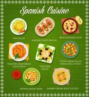 Spanish cuisine restaurant menu vector card